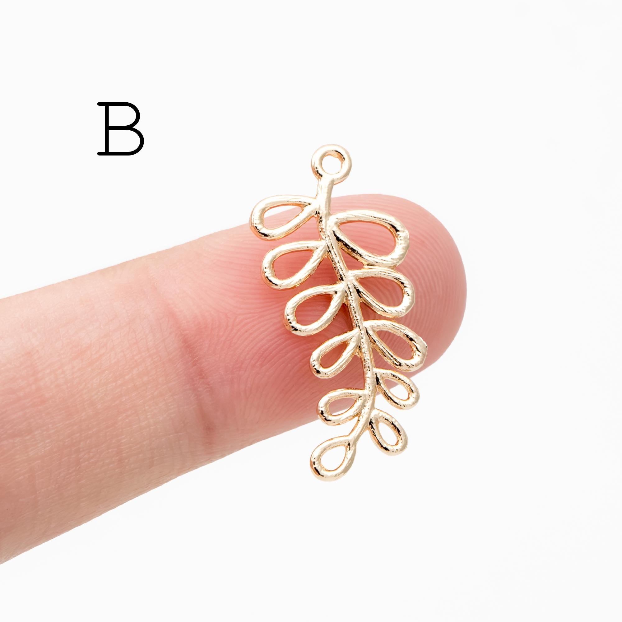 10pcs Gold Leaf Flower Charms, 18K Gold plated Brass, Dainty Earring Pendants (GB-120)